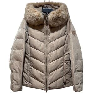 M. Miller Women Down Ski Jacket Coat Small S Beige Real Fur Trim Luxury Cozy